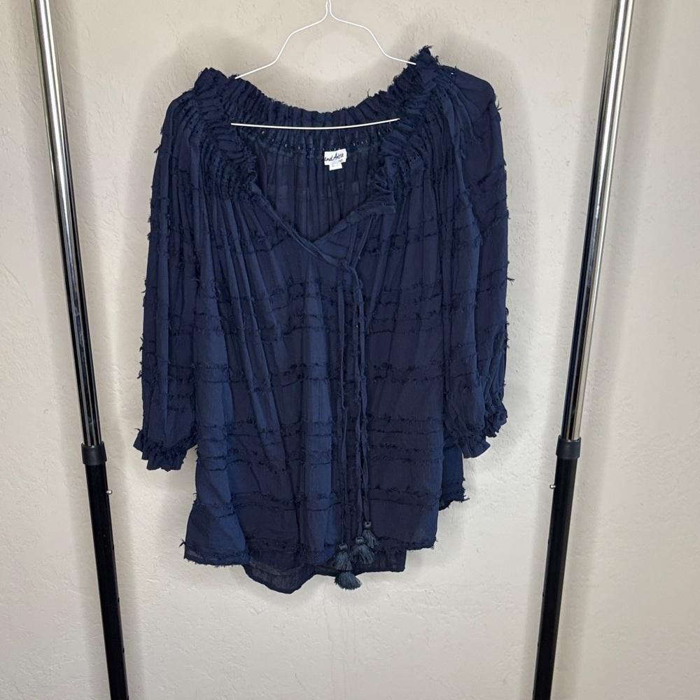 ANDREA FENZI Navy Textured Blouse